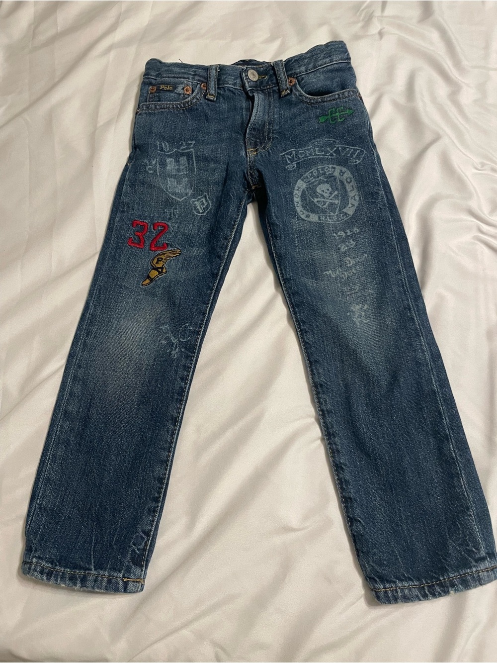 Boys Polo Ralph Lauren The Sullivan Slim Varsity Patch Graffiti Jeans Sz 4T